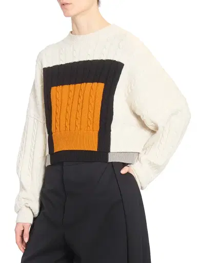 LOEWE Women's Colorblocked Cable-Knit Wool Sweater - Green Red Multicolor | Thumbnail 4 LOEWE Women's Colorblocked Cable-Knit Wool Sweater - Green Red Multicolor | Thumbnail 4