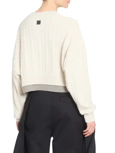 LOEWE Women's Colorblocked Cable-Knit Wool Sweater - Green Red Multicolor | Thumbnail 5 LOEWE Women's Colorblocked Cable-Knit Wool Sweater - Green Red Multicolor | Thumbnail 5