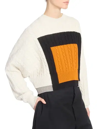 LOEWE Women's Colorblocked Cable-Knit Wool Sweater - Green Red Multicolor | Thumbnail 6 LOEWE Women's Colorblocked Cable-Knit Wool Sweater - Green Red Multicolor | Thumbnail 6