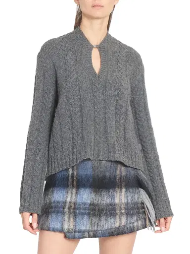 LOEWE Women's Cut-Out Wool-Blend Sweater - Grey | Thumbnail 3 LOEWE Women's Cut-Out Wool-Blend Sweater - Grey | Thumbnail 3