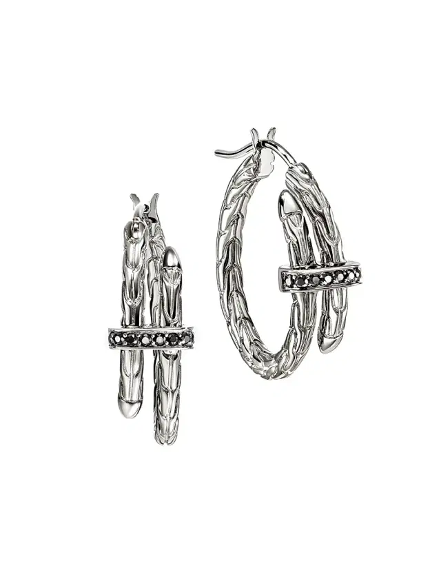 Women's Spear Sterling Silver & Sapphire Hoop Earrings - Black Women's Spear Sterling Silver & Sapphire Hoop Earrings - Black