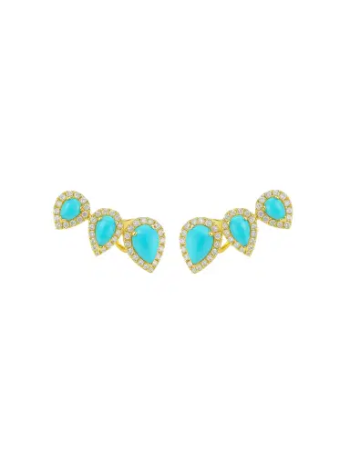 Wish Fine Jewelry 0.44ct Diamond Turquoise 18K Gold Climber Earrings | Thumbnail 1 Wish Fine Jewelry 0.44ct Diamond Turquoise 18K Gold Climber Earrings | Thumbnail 1
