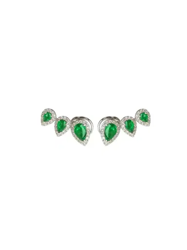 Wish Fine Jewelry 1.74ct Diamond Emerald 18K Gold Climber Earrings | Thumbnail 1 Wish Fine Jewelry 1.74ct Diamond Emerald 18K Gold Climber Earrings | Thumbnail 1