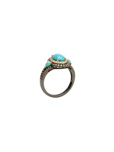 Wish Fine Jewelry 3.78ct Diamond Turquoise 14K Gold Halo Ring | Thumbnail 2 Wish Fine Jewelry 3.78ct Diamond Turquoise 14K Gold Halo Ring | Thumbnail 2