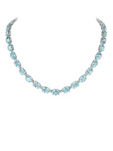 Wish Fine Jewelry 45.90ct Diamond Aquamarine 18K Gold Tennis Necklace | Thumbnail 1 Wish Fine Jewelry 45.90ct Diamond Aquamarine 18K Gold Tennis Necklace | Thumbnail 1