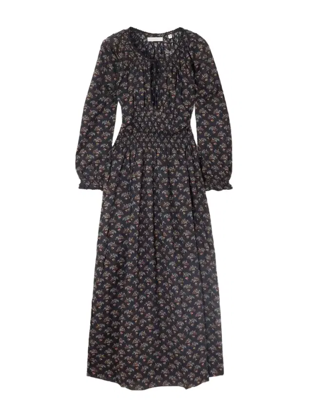 DÔEN Delfina Shirred Floral-print Organic Cotton-voile Midi Dress