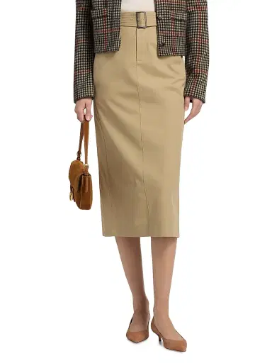 Vince Women's Cotton Pencil Midi-Skirt - Cobble Stone | Thumbnail 3 Vince Women's Cotton Pencil Midi-Skirt - Cobble Stone | Thumbnail 3