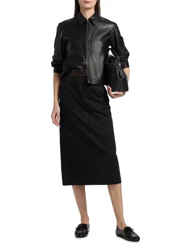 Vince Women's Leather Zip-Front Crop Jacket - Black | Thumbnail 2 Vince Women's Leather Zip-Front Crop Jacket - Black | Thumbnail 2