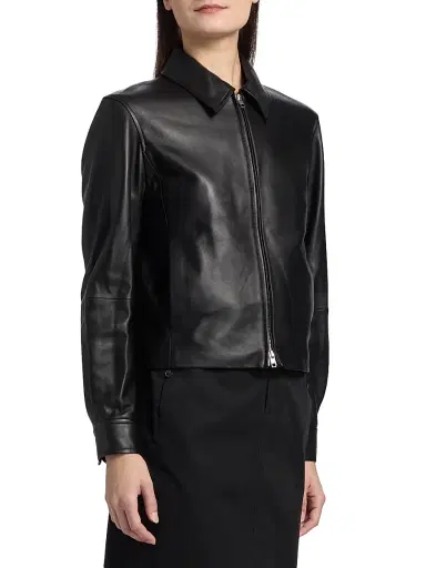Vince Women's Leather Zip-Front Crop Jacket - Black | Thumbnail 4 Vince Women's Leather Zip-Front Crop Jacket - Black | Thumbnail 4