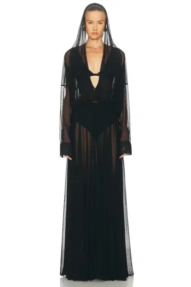 Norma Kamali Hooded Super Oversized Boyfriend Shirt Flared Gown | Thumbnail 2 Norma Kamali Hooded Super Oversized Boyfriend Shirt Flared Gown | Thumbnail 2