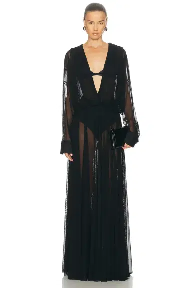 Norma Kamali Hooded Super Oversized Boyfriend Shirt Flared Gown | Thumbnail 1 Norma Kamali Hooded Super Oversized Boyfriend Shirt Flared Gown | Thumbnail 1