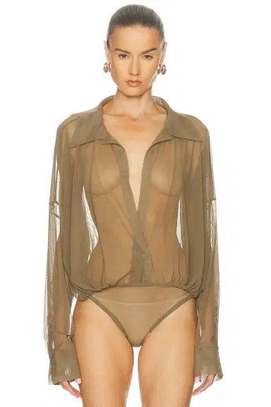 Norma Kamali Super Oversized Boyfriend Shirt Bodysuit | Thumbnail 2 Norma Kamali Super Oversized Boyfriend Shirt Bodysuit | Thumbnail 2