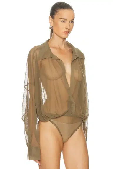 Norma Kamali Super Oversized Boyfriend Shirt Bodysuit | Thumbnail 3 Norma Kamali Super Oversized Boyfriend Shirt Bodysuit | Thumbnail 3