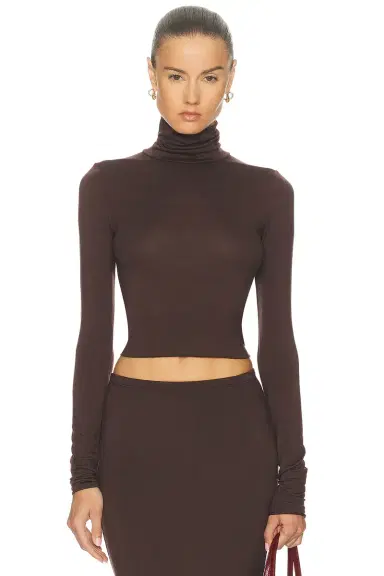 ÉTERNE Cropped Fitted Turtleneck Soft Jersey Top | Thumbnail 1 ÉTERNE Cropped Fitted Turtleneck Soft Jersey Top | Thumbnail 1