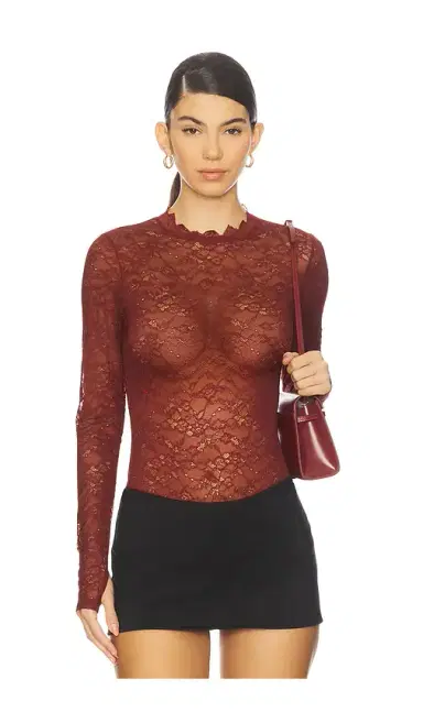 Alice + Olivia Alice + Olivia Taeyn Lace Crew Neck Bodysuit | Thumbnail 1 Alice + Olivia Alice + Olivia Taeyn Lace Crew Neck Bodysuit | Thumbnail 1