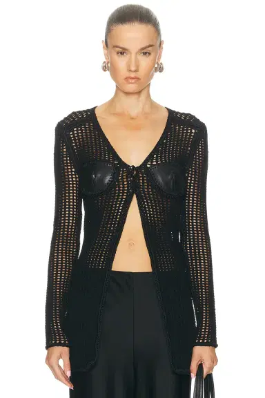 Alexander Wang Cardigan With Leather Bust | Thumbnail 1 Alexander Wang Cardigan With Leather Bust | Thumbnail 1