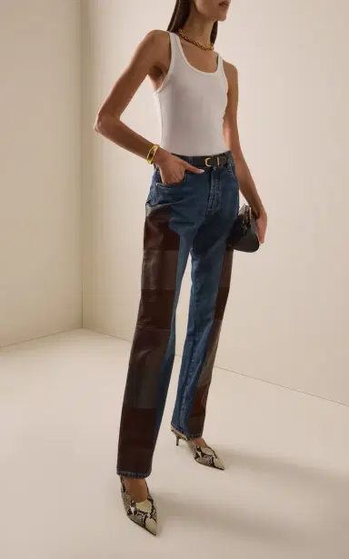 Versace Patchwork Mid-Rise Straight-Leg Jeans | Thumbnail 2 Versace Patchwork Mid-Rise Straight-Leg Jeans | Thumbnail 2