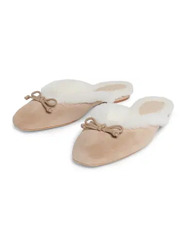 22élevé Women's Shearling-Lined Suede Mules - Chestnut Camel Off White | Thumbnail 2 22élevé Women's Shearling-Lined Suede Mules - Chestnut Camel Off White | Thumbnail 2