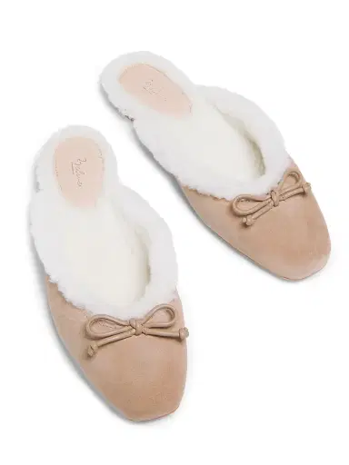 22élevé Women's Shearling-Lined Suede Mules - Chestnut Camel Off White | Thumbnail 4 22élevé Women's Shearling-Lined Suede Mules - Chestnut Camel Off White | Thumbnail 4