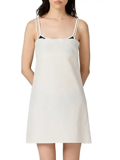 Miu Miu Women's Embroidered Slubbed Canvas Mini-Dress - White | Thumbnail 2 Miu Miu Women's Embroidered Slubbed Canvas Mini-Dress - White | Thumbnail 2