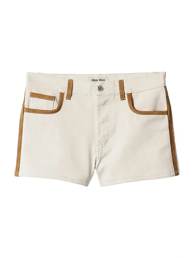 Women's Denim and Leather Shorts - White Women's Denim and Leather Shorts - White