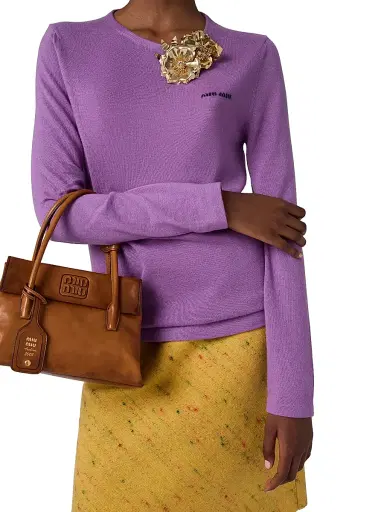 Miu Miu Women's Cashmere and Silk Crew-Neck Sweater - Purple | Thumbnail 2 Miu Miu Women's Cashmere and Silk Crew-Neck Sweater - Purple | Thumbnail 2