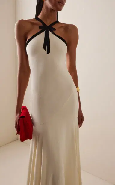 Rodarte Velvet-Trimmed Silk Crepe Maxi Halter Dress | Thumbnail 2 Rodarte Velvet-Trimmed Silk Crepe Maxi Halter Dress | Thumbnail 2