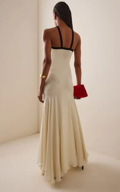 Rodarte Velvet-Trimmed Silk Crepe Maxi Halter Dress | Thumbnail 4 Rodarte Velvet-Trimmed Silk Crepe Maxi Halter Dress | Thumbnail 4