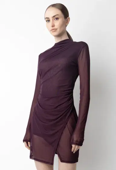 Lapointe Mesh Draped Mini Dress | Thumbnail 3 Lapointe Mesh Draped Mini Dress | Thumbnail 3