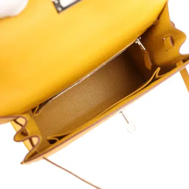 HERMÈS Pre-owned Hermes Kelly Sellier 25 Jaune Ambre Epsom Palladium Hardware | Thumbnail 8 HERMÈS Pre-owned Hermes Kelly Sellier 25 Jaune Ambre Epsom Palladium Hardware | Thumbnail 8