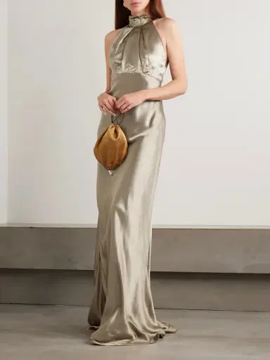 Saloni Michelle Velvet-trimmed Open-back Satin Gown | Thumbnail 2 Saloni Michelle Velvet-trimmed Open-back Satin Gown | Thumbnail 2