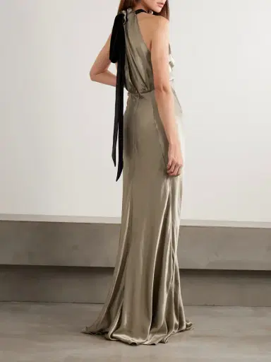 Saloni Michelle Velvet-trimmed Open-back Satin Gown | Thumbnail 3 Saloni Michelle Velvet-trimmed Open-back Satin Gown | Thumbnail 3