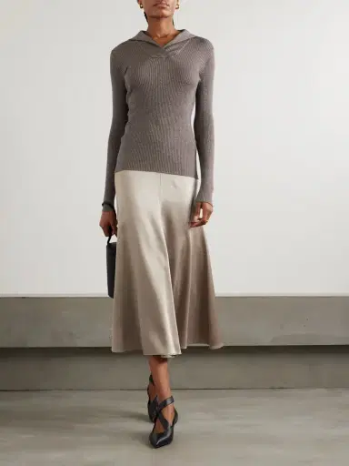 Brunello Cucinelli Gathered Silk-satin Midi Skirt | Thumbnail 2 Brunello Cucinelli Gathered Silk-satin Midi Skirt | Thumbnail 2