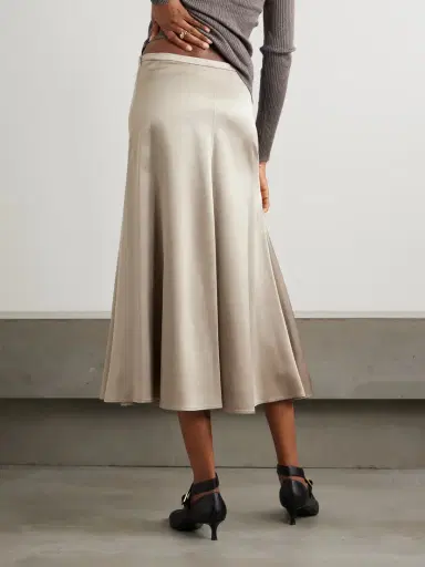 Brunello Cucinelli Gathered Silk-satin Midi Skirt | Thumbnail 3 Brunello Cucinelli Gathered Silk-satin Midi Skirt | Thumbnail 3