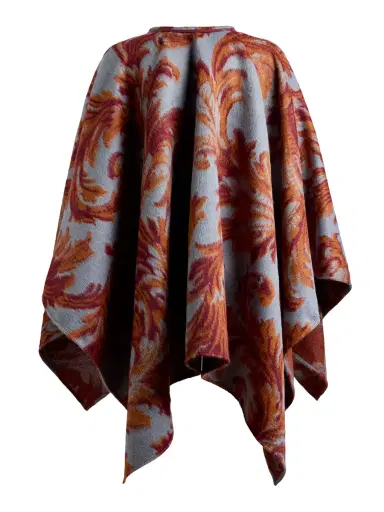 Etro Wool-Blend Cape with Leafy Jacquard Motif | Thumbnail 2 Etro Wool-Blend Cape with Leafy Jacquard Motif | Thumbnail 2
