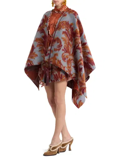 Etro Wool-Blend Cape with Leafy Jacquard Motif | Thumbnail 3 Etro Wool-Blend Cape with Leafy Jacquard Motif | Thumbnail 3