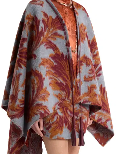 Etro Wool-Blend Cape with Leafy Jacquard Motif | Thumbnail 5 Etro Wool-Blend Cape with Leafy Jacquard Motif | Thumbnail 5