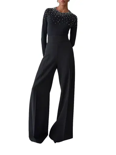 Carolina Herrera Women's Imitation Pearl-Embellished Silk-Cotton Sweater - Black White | Thumbnail 2 Carolina Herrera Women's Imitation Pearl-Embellished Silk-Cotton Sweater - Black White | Thumbnail 2