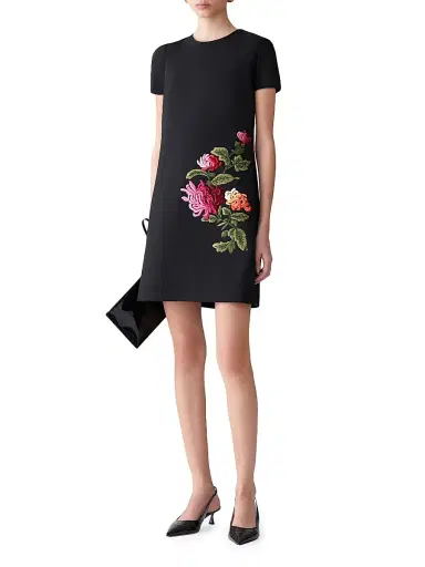 Carolina Herrera Women's Chrysanthemum-Embroidered Stretch-Wool Minidress - Black Multi - Size 4 | Thumbnail 2 Carolina Herrera Women's Chrysanthemum-Embroidered Stretch-Wool Minidress - Black Multi - Size 4 | Thumbnail 2