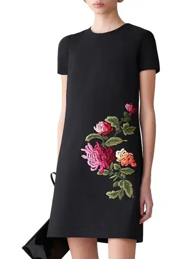 Carolina Herrera Women's Chrysanthemum-Embroidered Stretch-Wool Minidress - Black Multi - Size 4 | Thumbnail 3 Carolina Herrera Women's Chrysanthemum-Embroidered Stretch-Wool Minidress - Black Multi - Size 4 | Thumbnail 3