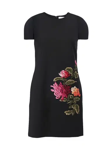Carolina Herrera Women's Chrysanthemum-Embroidered Stretch-Wool Minidress - Black Multi - Size 4 | Thumbnail 1 Carolina Herrera Women's Chrysanthemum-Embroidered Stretch-Wool Minidress - Black Multi - Size 4 | Thumbnail 1