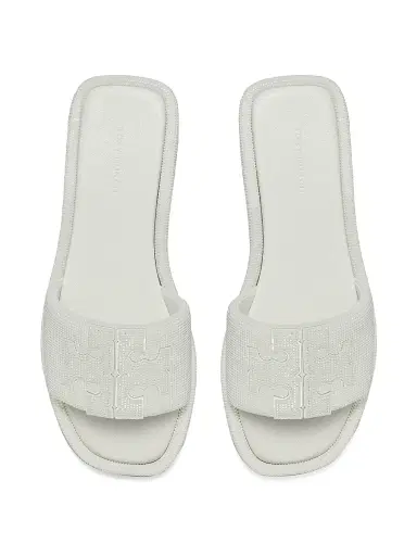 Tory Burch Women's Double-T Pavé Leather Slides - Optic White - Size 9.5 Sandals | Thumbnail 3 Tory Burch Women's Double-T Pavé Leather Slides - Optic White - Size 9.5 Sandals | Thumbnail 3