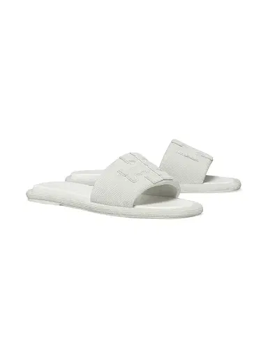 Tory Burch Women's Double-T Pavé Leather Slides - Optic White - Size 9.5 Sandals | Thumbnail 4 Tory Burch Women's Double-T Pavé Leather Slides - Optic White - Size 9.5 Sandals | Thumbnail 4