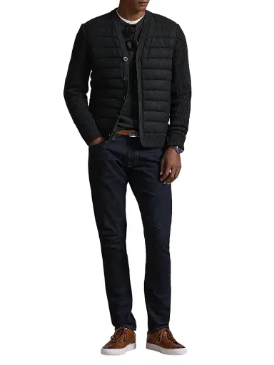 Polo Ralph Lauren Men's Quilted Cotton V-Neck Cardigan - Onyx | Thumbnail 2 Polo Ralph Lauren Men's Quilted Cotton V-Neck Cardigan - Onyx | Thumbnail 2