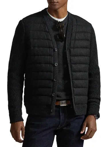 Polo Ralph Lauren Men's Quilted Cotton V-Neck Cardigan - Onyx | Thumbnail 3 Polo Ralph Lauren Men's Quilted Cotton V-Neck Cardigan - Onyx | Thumbnail 3