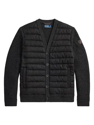 Polo Ralph Lauren Men's Quilted Cotton V-Neck Cardigan - Onyx | Thumbnail 1 Polo Ralph Lauren Men's Quilted Cotton V-Neck Cardigan - Onyx | Thumbnail 1