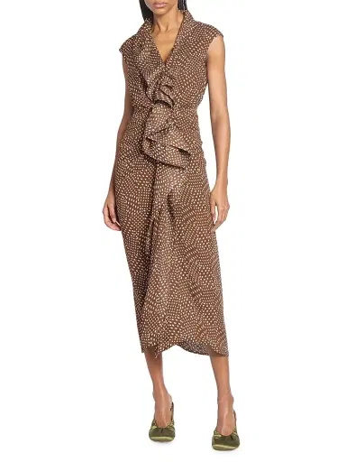 Dries Van Noten Women's Davylo Polka Dot Ruffle Midi-Dress - Brown | Thumbnail 3 Dries Van Noten Women's Davylo Polka Dot Ruffle Midi-Dress - Brown | Thumbnail 3