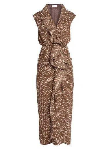 Dries Van Noten Women's Davylo Polka Dot Ruffle Midi-Dress - Brown | Thumbnail 1 Dries Van Noten Women's Davylo Polka Dot Ruffle Midi-Dress - Brown | Thumbnail 1