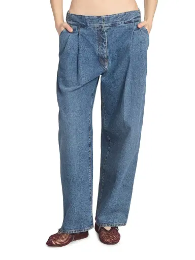 ALAIA Women's Pleated Straight-Leg Jeans - Bleu Delave | Thumbnail 3 ALAIA Women's Pleated Straight-Leg Jeans - Bleu Delave | Thumbnail 3