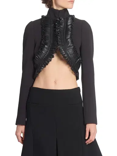 Alaïa Women's Faux Leather-Trimmed Crop Jacket - Noir Alaia | Thumbnail 3 Alaïa Women's Faux Leather-Trimmed Crop Jacket - Noir Alaia | Thumbnail 3